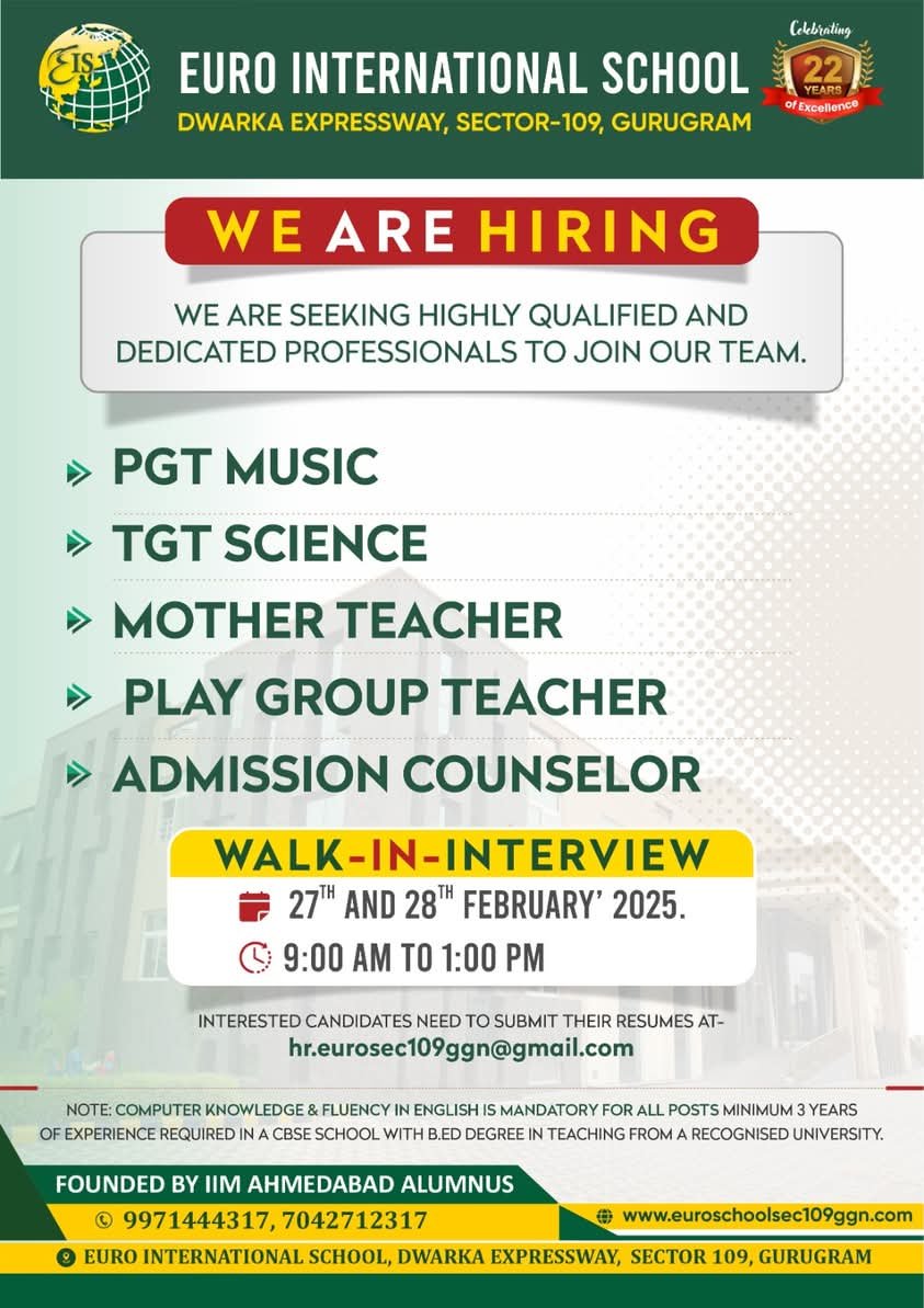 School Jobs at  Euro International School ,  Gurgaon